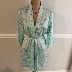 kate spade Floral Satin Robe - Aqua